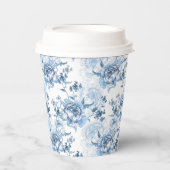 Gobelets En Papier Élégantes pivoines gravées en bleu et blanc (Recto)