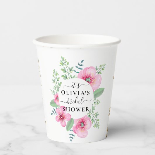 Gobelets En Papier Élégantes Tasses en Papier Fleurs Aquarelle pour M (Recto)