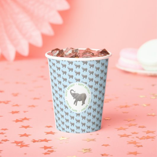 Gobelets En Papier Élémentaire éléphant bleu clair Anniversaire (Insitu)