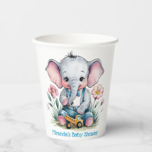 Gobelets En Papier Eléphant bébé avec Baby shower de camion