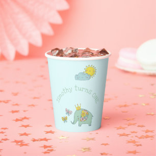 Gobelets En Papier Elephant et papillons personnalisables Anniversair