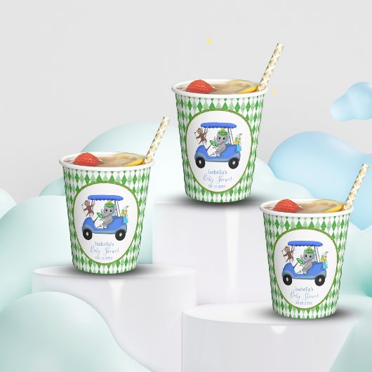 Gobelets En Papier Éléphant et Singe Garçon Bébé Golf Douche