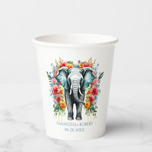 Gobelets En Papier Eléphant floral coloré (Recto)
