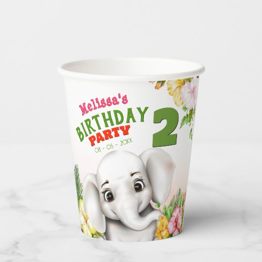 Gobelets En Papier Elephant Jungle Safari fête d'anniversaire (Verso)