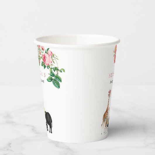 Gobelets En Papier Eléphant mignon & Giraffe Fille Baby shower Floral (Gauche)