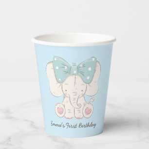 Gobelets En Papier Eléphant mignon moderne premier anniversaire