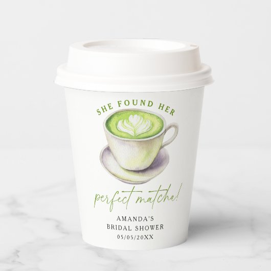 Gobelets En Papier Elle a trouvé sa dégustation de matcha de mariage  (Recto)