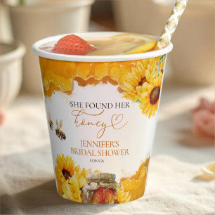 Gobelets En Papier Elle a trouvé son miel Fête de mariage tournesol