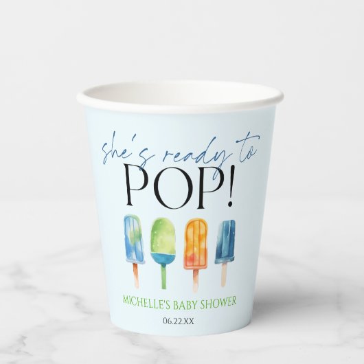 Gobelets En Papier Elle est prête à pop ! Baby shower Popsicle (Recto)