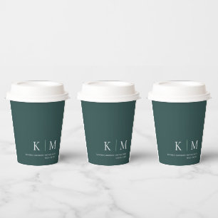 Gobelets En Papier Emerald Green et White Monogram-