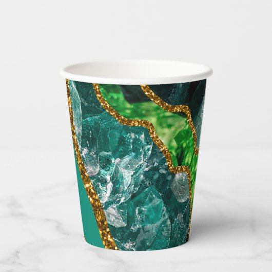 Gobelets En Papier Emerald Green & Gold Agate Parties scintillant (Verso)