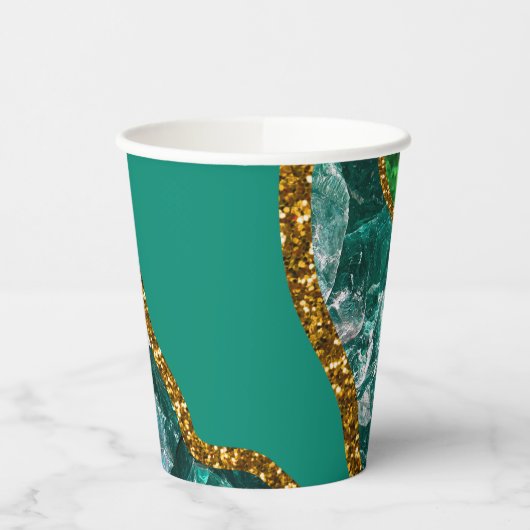 Gobelets En Papier Emerald Green & Gold Agate Parties scintillant (Gauche)