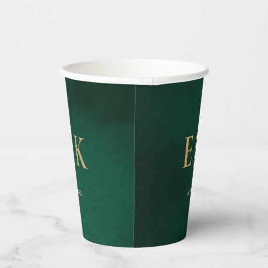 Gobelets En Papier Emerald Green & Gold Monogram Wedding (Droite)