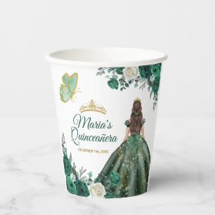 Gobelets En Papier Emerald Green Robe Quinceañera Couronne Anniversai