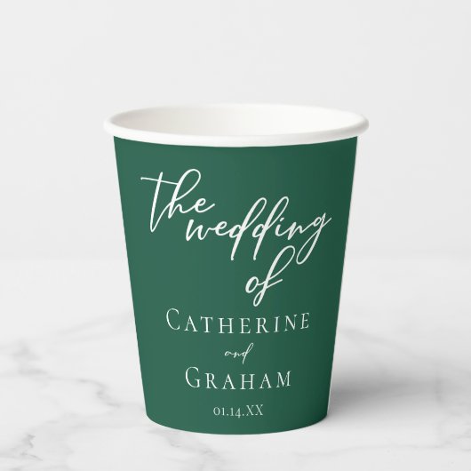 Gobelets En Papier Emerald Green Typographie Mariage forestier (Verso)
