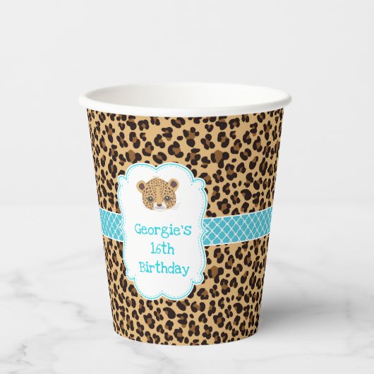Gobelets En Papier Empreinte de léopard Blue Quatrefoil fête d'annive (Recto)