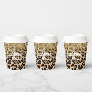 Gobelets En Papier Empreinte de léopard de crème glam Gold Parties sc