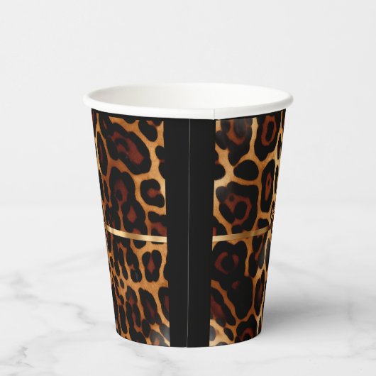 Gobelets En Papier Empreinte de léopard monogramme élégant (Droite)