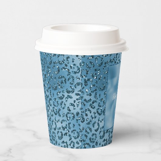 Gobelets En Papier Empreinte de léopard Parties scintillant bleu turq (Droite)