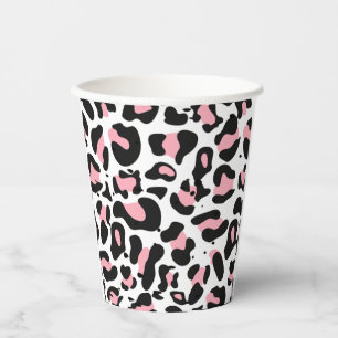 Gobelets En Papier Empreinte de léopard tendance rose et noir