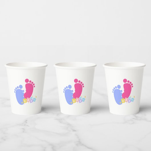 Gobelets En Papier Empreintes de bébé rose et bleu (Multi)