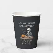 Gobelets En Papier "En attente d'Halloween | Drôle Squelette (Verso)