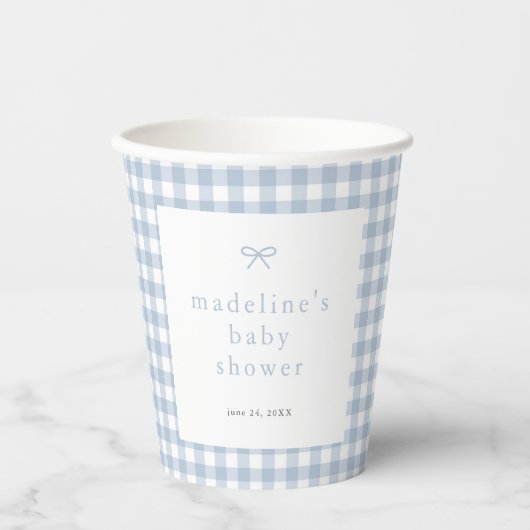 Gobelets En Papier en vichy Baby shower simple Bow Dusty Blue Boys (Recto)