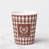 Gobelets En Papier En vichy Brown Monogramme Crest (Recto)