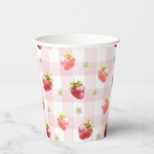 Gobelets En Papier En vichy Plat rose fraise (Recto)