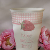 Gobelets En Papier En vichy roses et fraises rouges