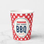 Gobelets En Papier En vichy rouge et Baby shower bleu barbecue (Recto)