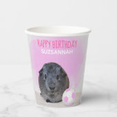 Gobelets En Papier Enfant Anniversaire Guinée Cochon rose blanc balle (Recto)