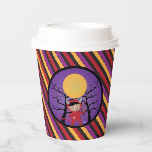 Gobelets En Papier Enfant en costume diable Halloween tasse de papier (Recto)