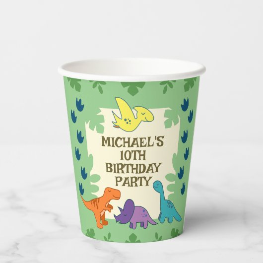 Gobelets En Papier Enfants Dinosaur fête d'anniversaire (Verso)