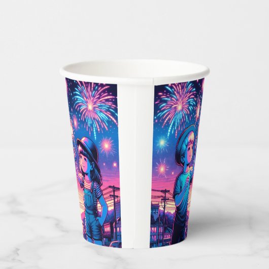 Gobelets En Papier Enfants tenant un feu d'artifice le 4 juillet (Droite)