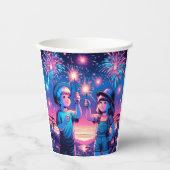 Gobelets En Papier Enfants tenant un feu d'artifice le 4 juillet (Recto)