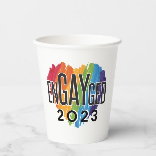 Gobelets En Papier Engaygué 2023 Fiançailles gay Rainbow LGBTQ Pride (Recto)