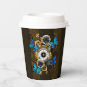 Gobelets En Papier Engrenages à vapeur et papillons bleus (Verso)