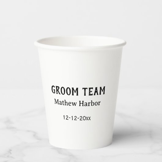 Gobelets En Papier Équipe du marié garçon d'honneur nom date enterrem (Recto)