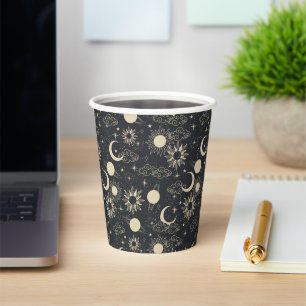 Gobelets En Papier espace céleste soleil lune galaxie planète beige