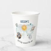 Gobelets En Papier Espace Extérieur Anniversaire Galaxie Soleil Lune  (Recto)