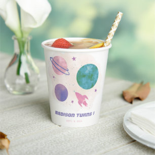 Gobelets En Papier Espace extra-atmosphérique Galaxie Planète Fille 1