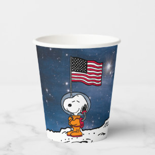 Gobelets En Papier ESPACE Snoopy avec astronaute du drapeau