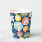 Gobelets En Papier Espèces de requins mignons Anniversaire (Verso)