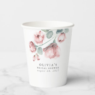 Gobelets En Papier Etanche Rose Duisière Fleurs d'Aquarelle Elégant