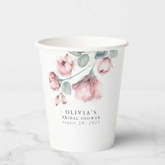 Gobelets En Papier Etanche Rose Duisière Fleurs d'Aquarelle Elégante (Recto)