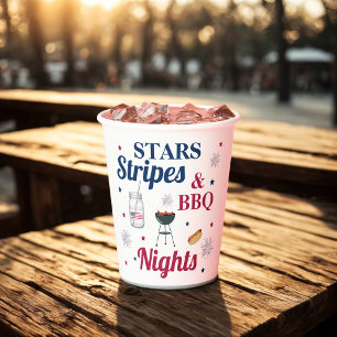 Gobelets En Papier Étoiles, bandes & Nuits de barbecue - Fête patriot
