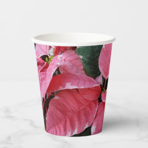 Gobelets En Papier Étoiles d'Argent Marbre Poinsettias Roses Fleurs d