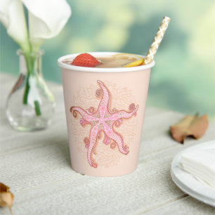 Gobelets En Papier Étoiles de mer et corail rose motif pastel