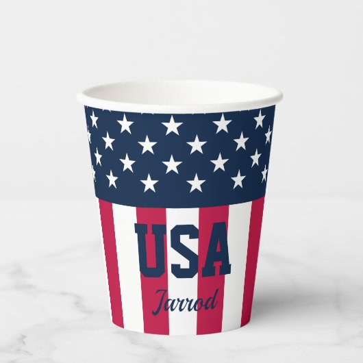 Gobelets En Papier Étoiles et rayures rouge blanc bleu (Recto)